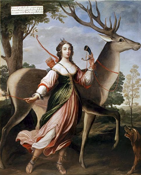 Portrait of Marie de Rohan, duchess of Chevreuse (1600-1679) as Diana the Huntress - attributed to Claude Deruet (c.1588–1660)