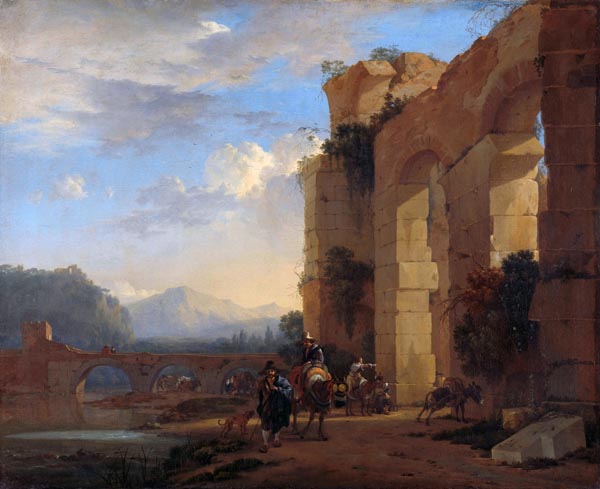 Muleteers beside an Italian Ruin - Jan Asselijn, c. 1650