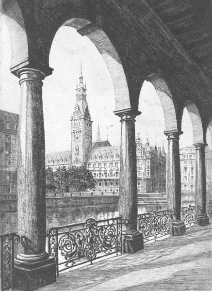 View from the Alster Arcade of the City Hall, in Hamburg - Anonymous, 1843