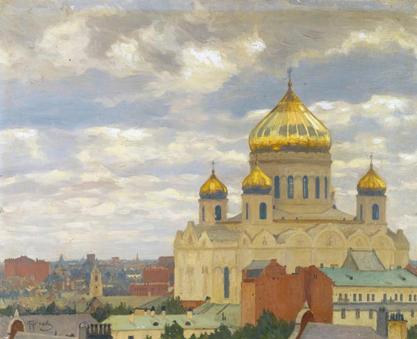 View of the Cathedral of Christ The Saviour, Moscow - Mikhail Markianovich Germachev (Russian, 1868-1930)