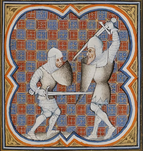 Combat of Roland and the giant Ferragut from the Grandes Chroniques de France, Paris, BNF, Fr. 2813, fol. 118