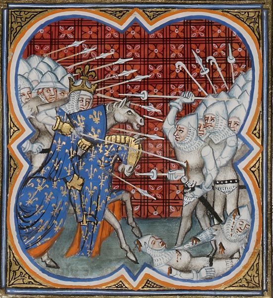 Death Of Ganelon from the Grandes Chroniques de France, Paris, BNF, Fr. 2813, fol. 124r.