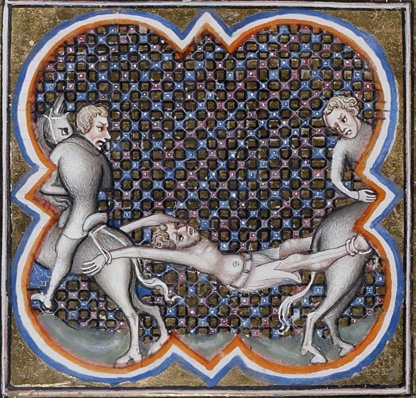 Death Of Ganelon from the Grandes Chroniques de France, Paris, BNF, Fr. 2813, fol. 124r.