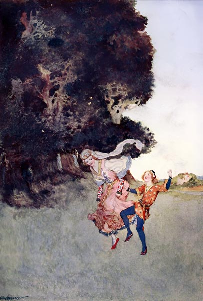 Elsa led Gottfried to the woods but alone, without him, she returned - illustration by Willy Pogány
